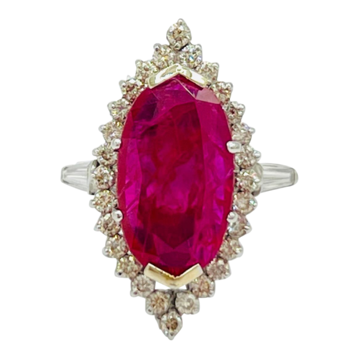 mid 20th century grs mozambique red ruby oval and diamond cocktail ring size 65 1380