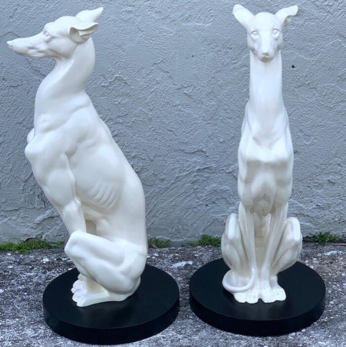 mid 20th century hollywood regency black and white whippets a pair 1294