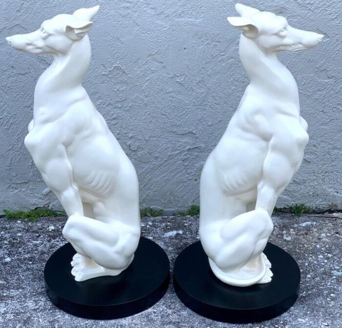 mid 20th century hollywood regency black and white whippets a pair 5177