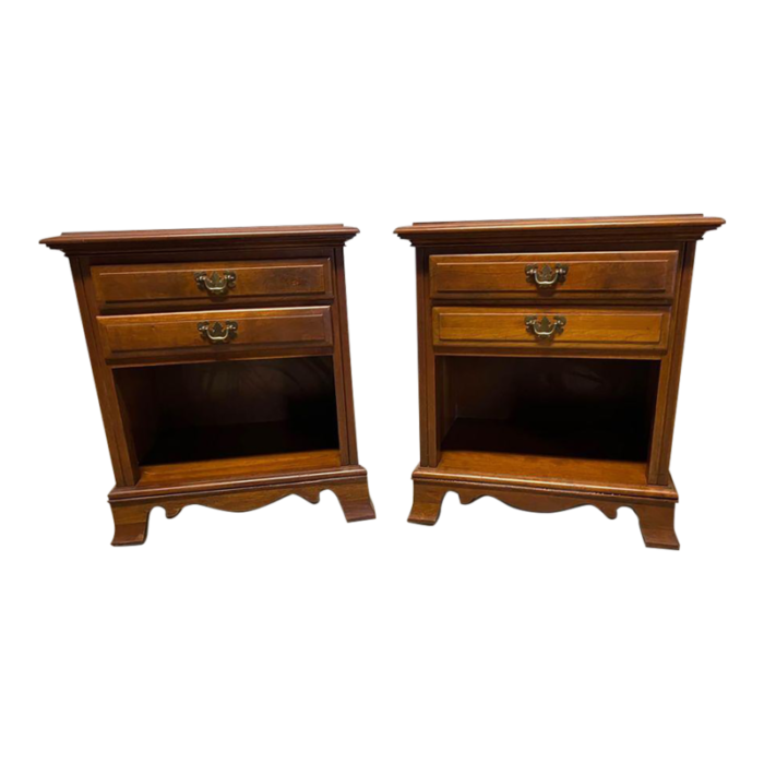 mid 20th century kling furniture pair vintage solid cherry nightstands 0008