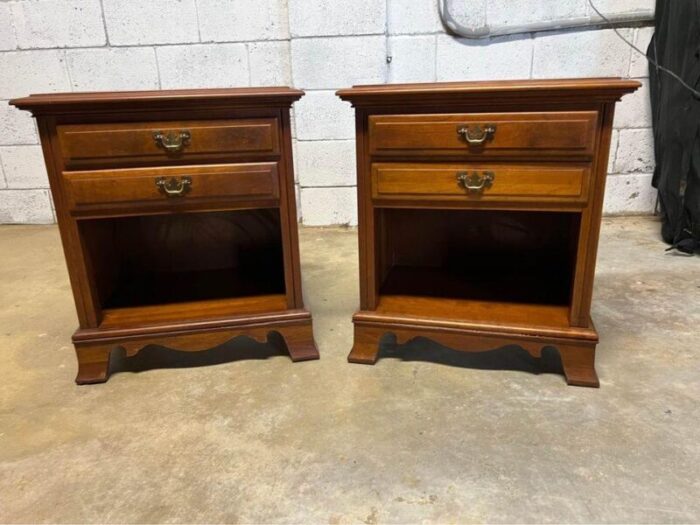 mid 20th century kling furniture pair vintage solid cherry nightstands 0858