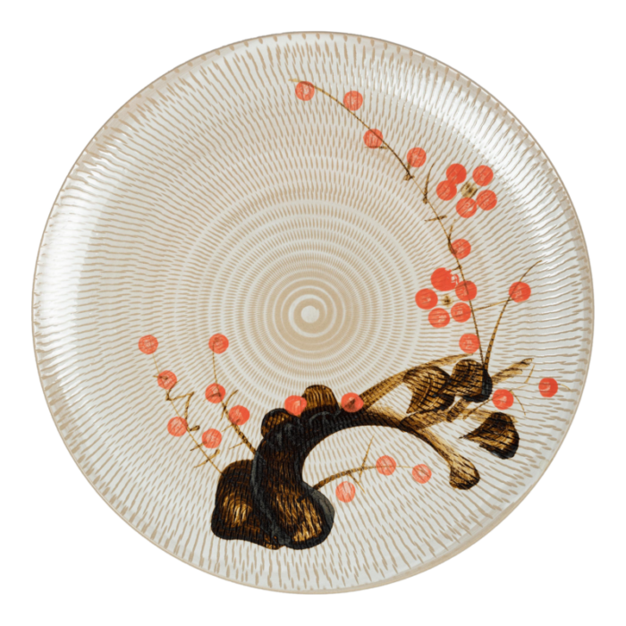 mid 20th century koishiwara platter with chatter marks and plum blossom brush decoration 6441