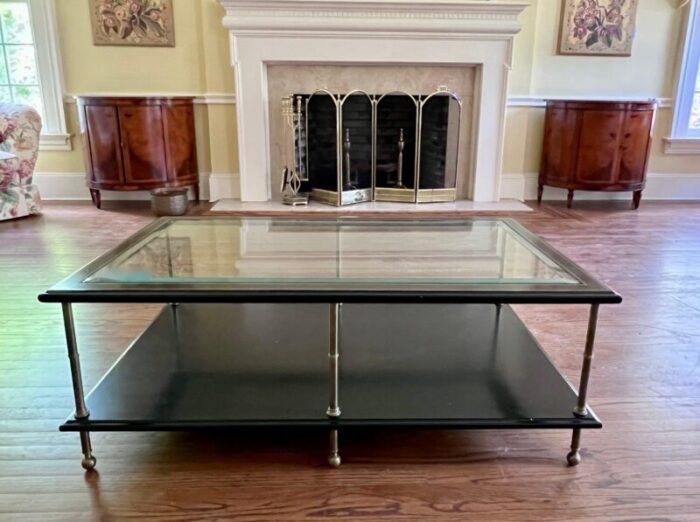 mid 20th century maison jansen style brass and glass coffee table 6792