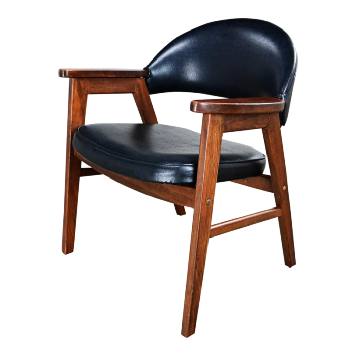 mid 20th century mid century modern madison furniture single oak armchair with oak frame and black vinyl 2869