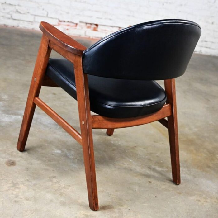 mid 20th century mid century modern madison furniture single oak armchair with oak frame and black vinyl 8724