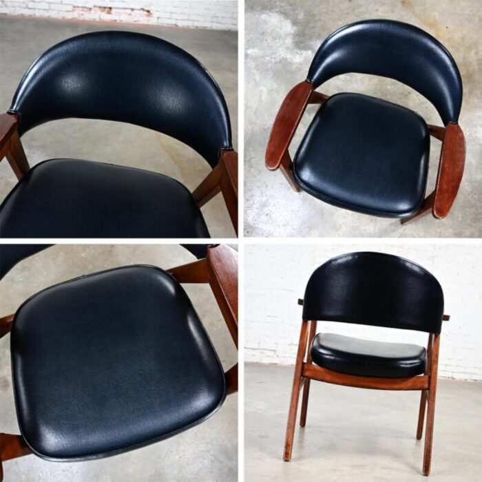 mid 20th century mid century modern madison furniture single oak armchair with oak frame and black vinyl 9070