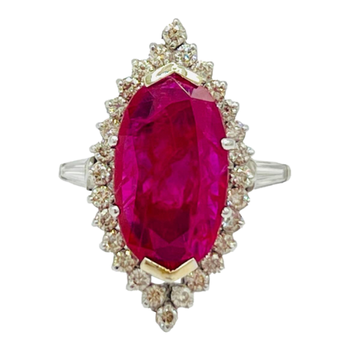 mid 20th century mozambique red ruby oval and diamond cocktail ring size 65 9744