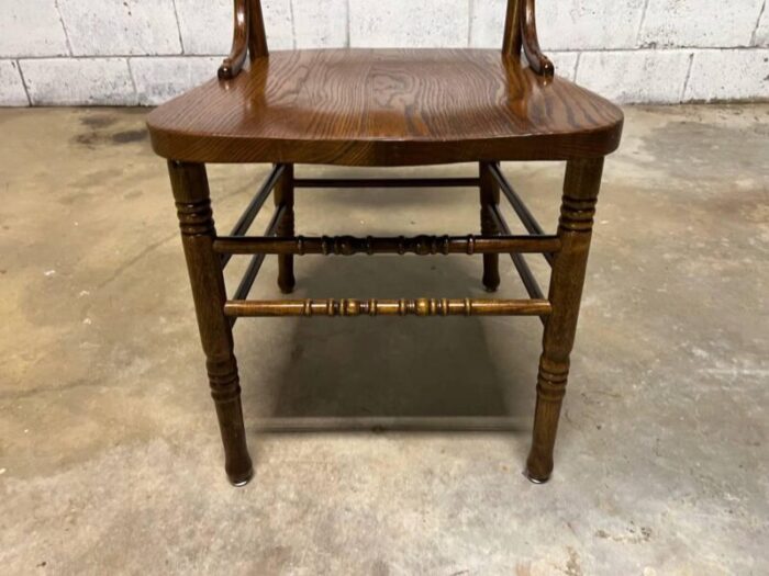 mid 20th century set of four vintage solid pressed back tiger oak carved dining chairs 8332