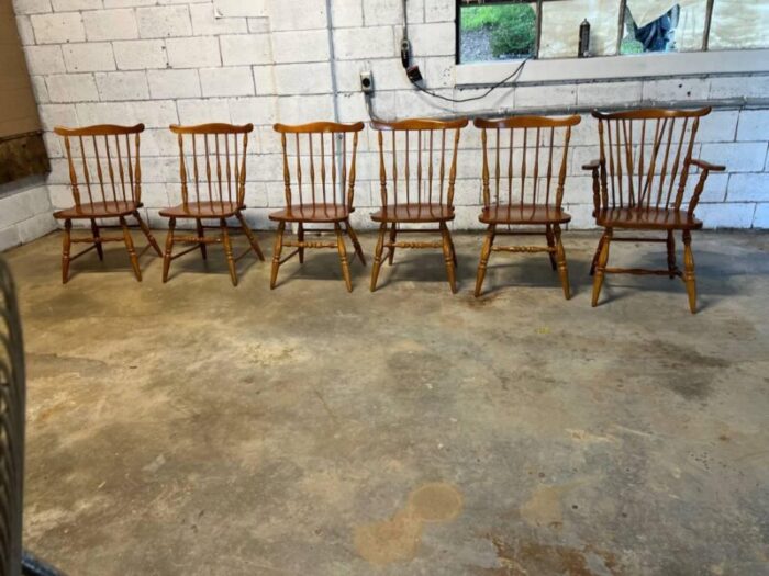 mid 20th century set of six vintage colonial style windsor dining chairs 0096