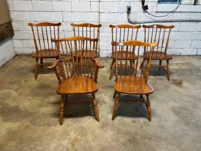 mid 20th century set of six vintage colonial style windsor dining chairs 5792