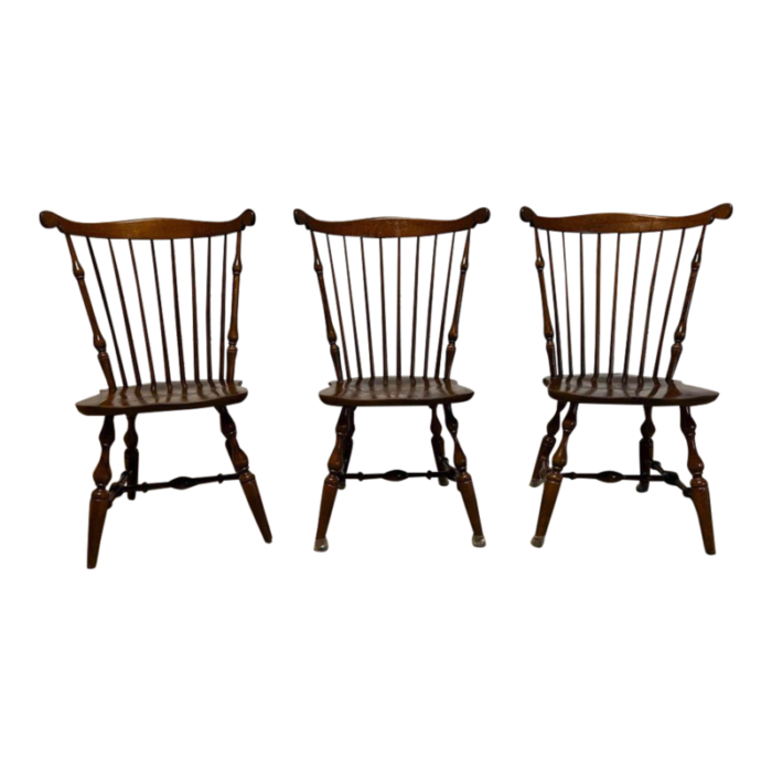 mid 20th century set of three nichols stone furniture bowl back solid cherry windsor dining chairs 1568