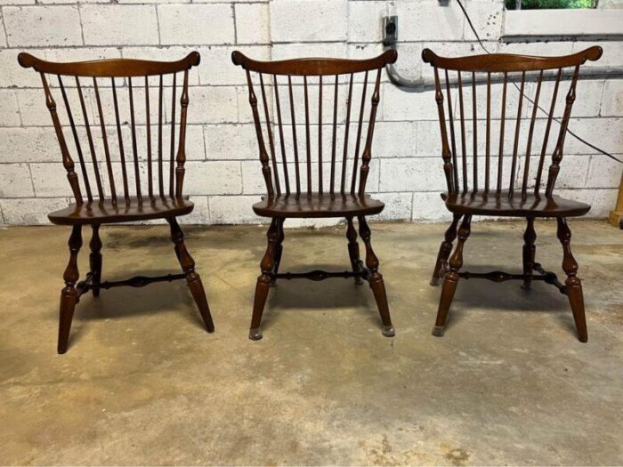 mid 20th century set of three nichols stone furniture bowl back solid cherry windsor dining chairs 6810