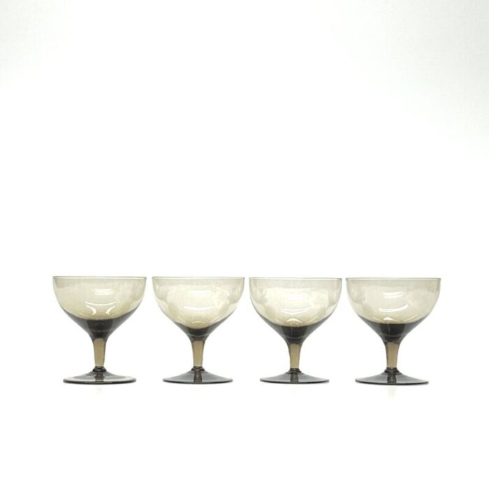 mid 20th century smokey grey brown cocktail glasses set of 4 0643