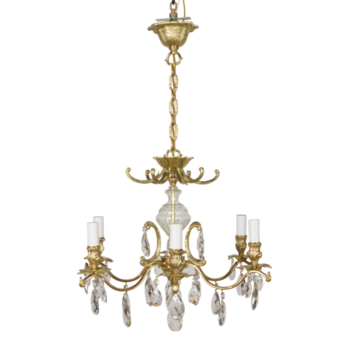 mid 20th century swedish brass and crystal chandelier 1953