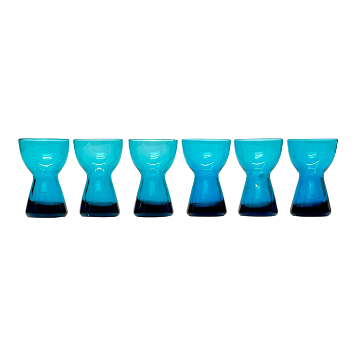 mid 20th century turquoise glass candle holders set of 6 2357