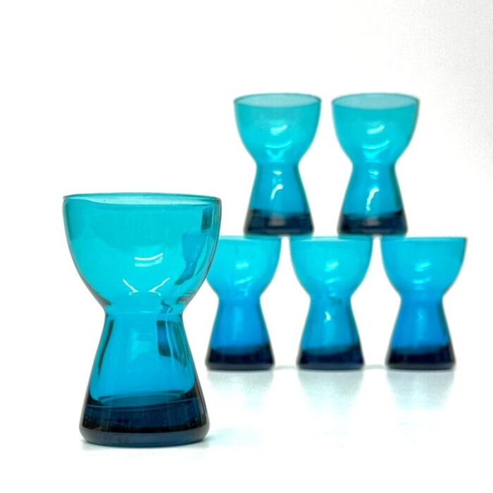 mid 20th century turquoise glass candle holders set of 6 6160