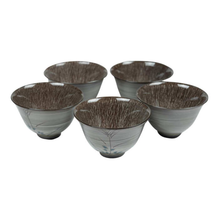 mid 20th century utsutsugawa sencha cup set with autumn grass decoration set of 5 5117