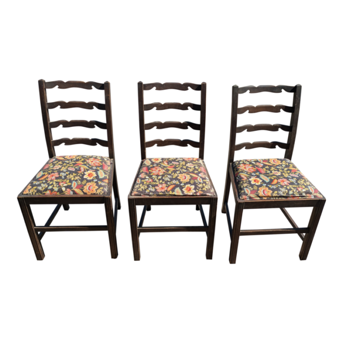 mid 20th century vintage dining ladder back chairs set of 3 0892