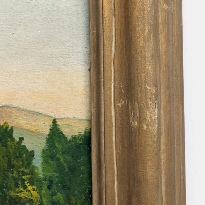 mid 20th century vintage landscape painting in a gold frame 0438