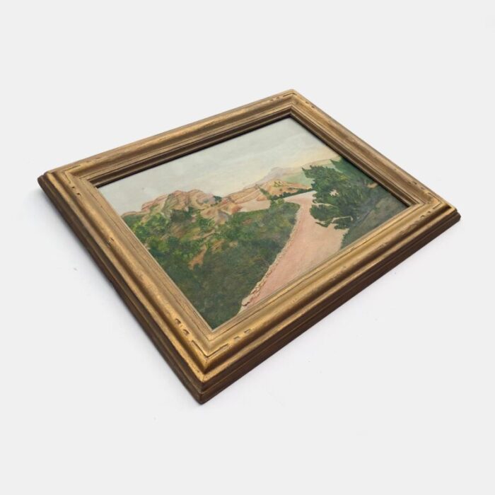 mid 20th century vintage landscape painting in a gold frame 5276