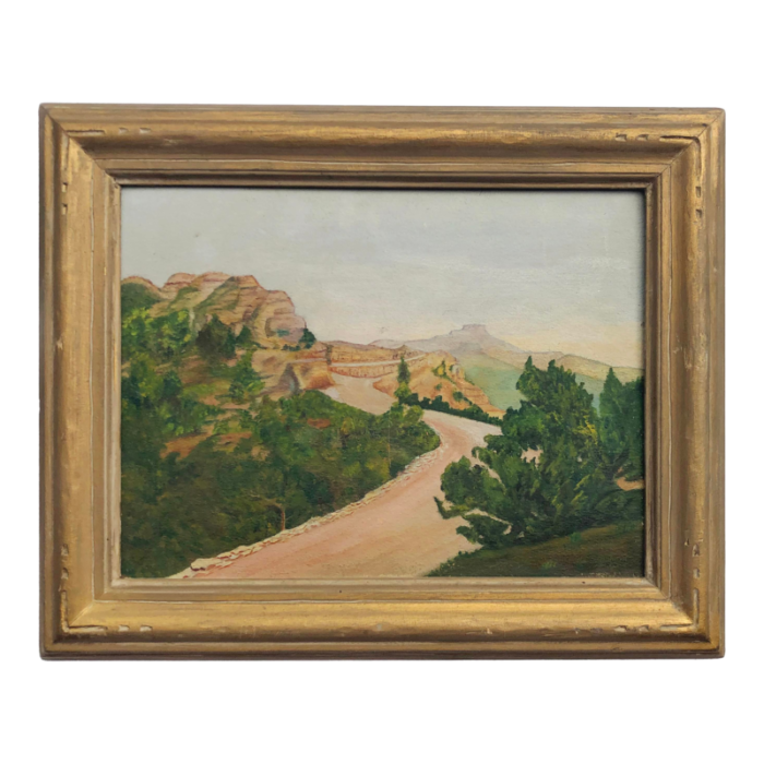 mid 20th century vintage landscape painting in a gold frame 6356