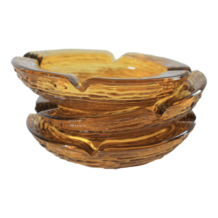 mid century amber glass ashtrays s3 0982