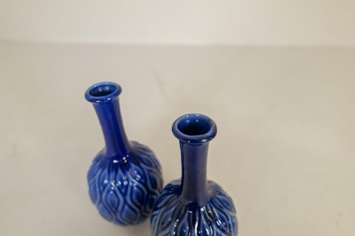 mid century blue and red peacock vases by sven erik skawonius for upsala ekeby 1950s set of 3 11