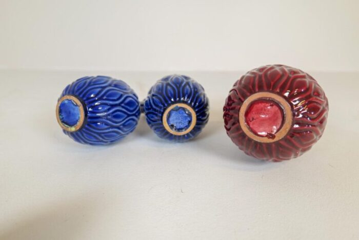 mid century blue and red peacock vases by sven erik skawonius for upsala ekeby 1950s set of 3 12