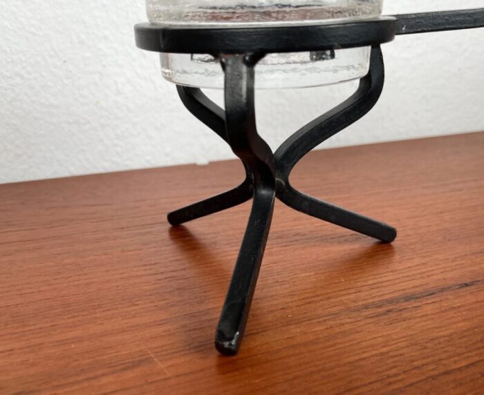 mid century brutalist danish candleholder in wrought iron and glass 1960s 6518