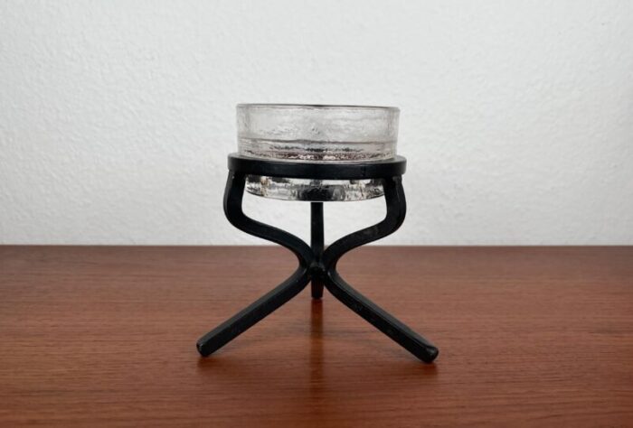 mid century brutalist danish candleholder in wrought iron and glass 1960s 7023