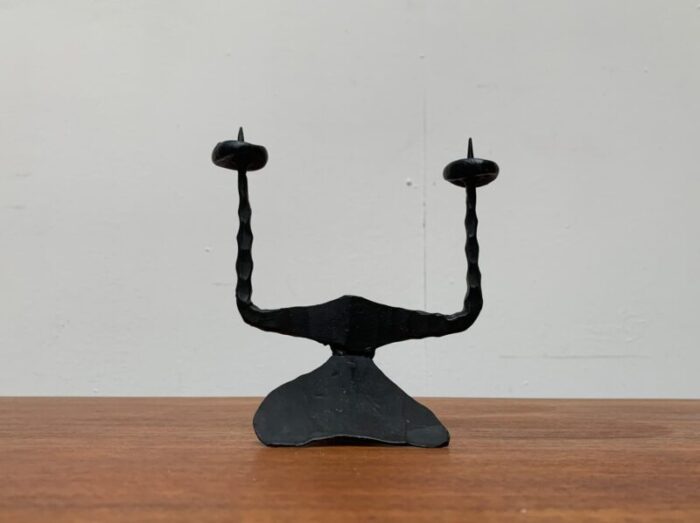 mid century brutalist wrought iron candle holder by david palombo 1960s 1