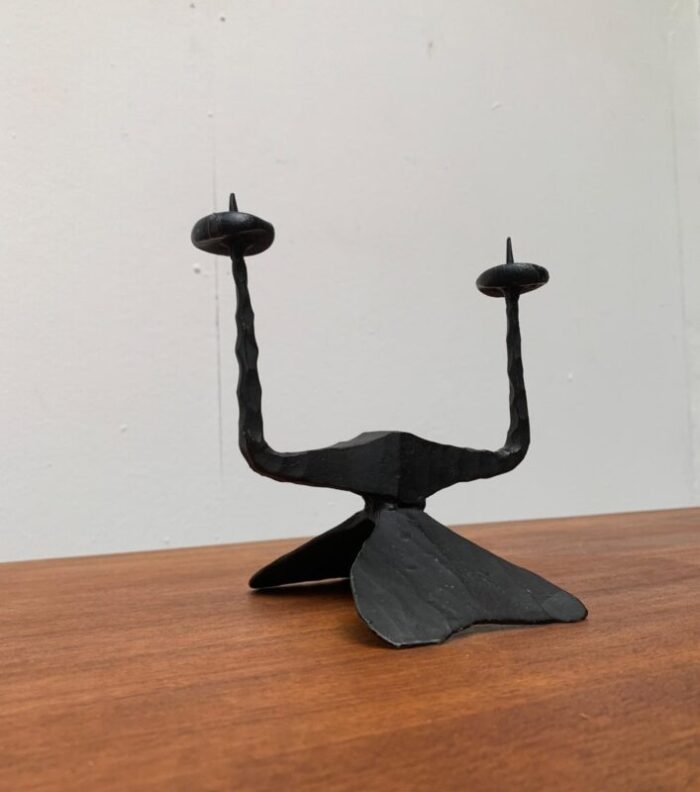 mid century brutalist wrought iron candle holder by david palombo 1960s 12