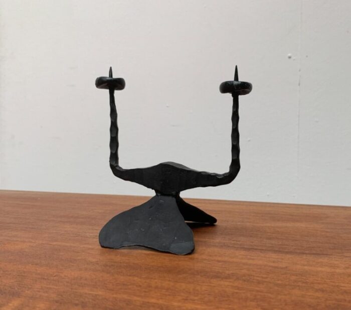 mid century brutalist wrought iron candle holder by david palombo 1960s 15