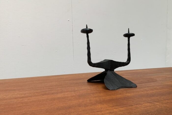 mid century brutalist wrought iron candle holder by david palombo 1960s 2