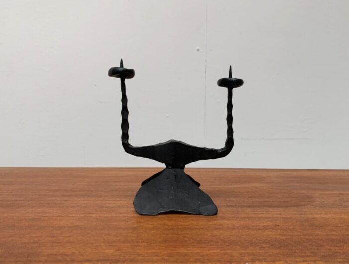 mid century brutalist wrought iron candle holder by david palombo 1960s 24