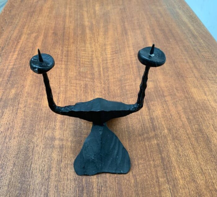 mid century brutalist wrought iron candle holder by david palombo 1960s 3