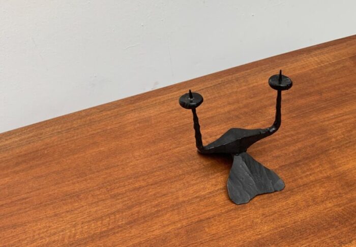 mid century brutalist wrought iron candle holder by david palombo 1960s 6