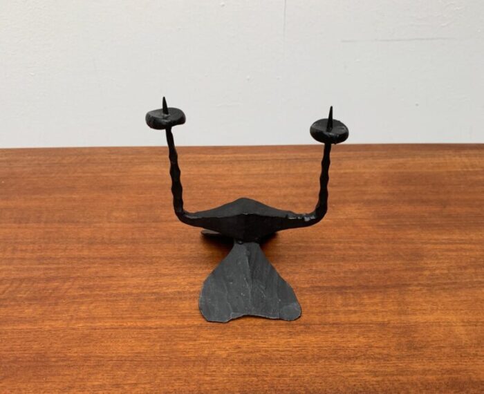 mid century brutalist wrought iron candle holder by david palombo 1960s 7