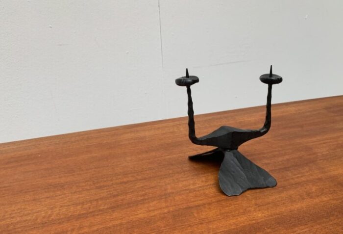 mid century brutalist wrought iron candle holder by david palombo 1960s 8