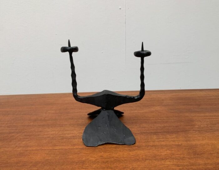 mid century brutalist wrought iron candle holder by david palombo 1960s 9