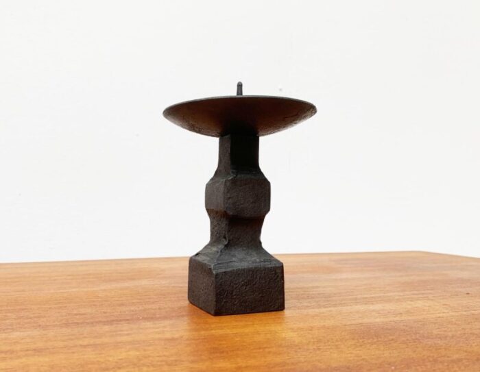 mid century brutalist wrought iron candleholder 1