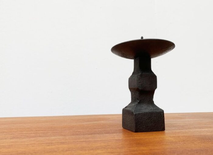 mid century brutalist wrought iron candleholder 12