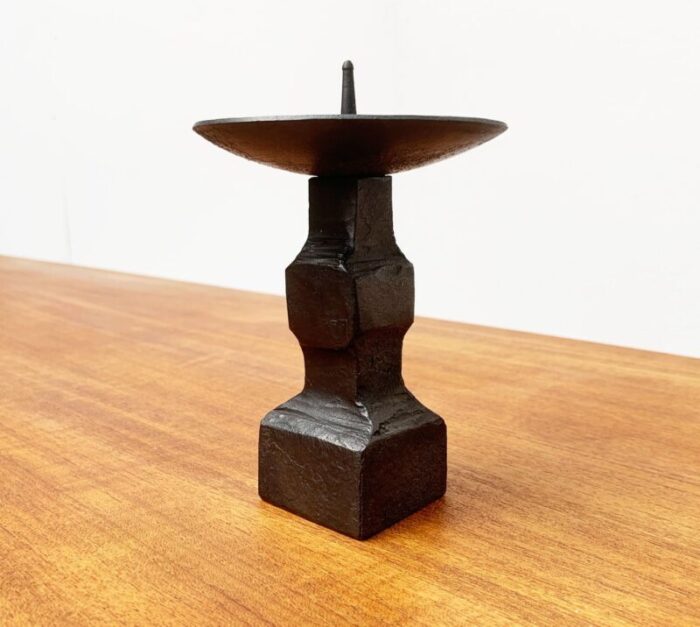 mid century brutalist wrought iron candleholder 2