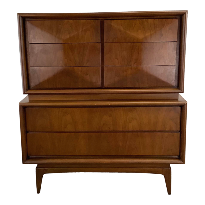 mid century diamond front highboy dresser by united furniture 9067