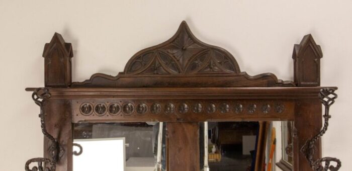 mid century french gothic oak coat rack hat with mirrors 5