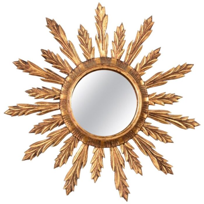 mid century french modern gilded wood sunburst wall mirror 1950s 1