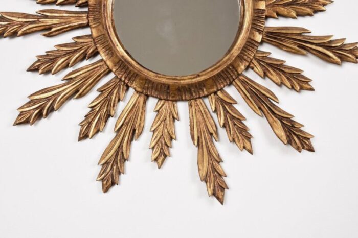 mid century french modern gilded wood sunburst wall mirror 1950s 12