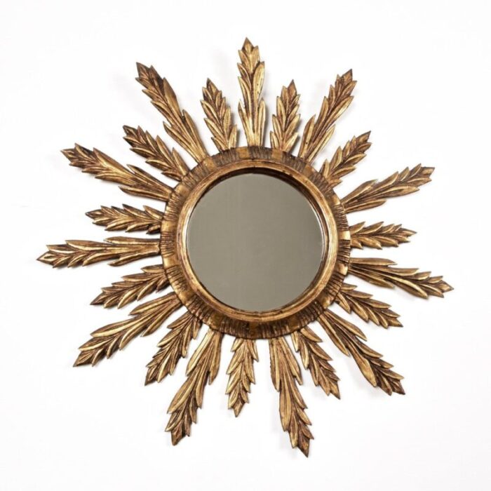 mid century french modern gilded wood sunburst wall mirror 1950s 2