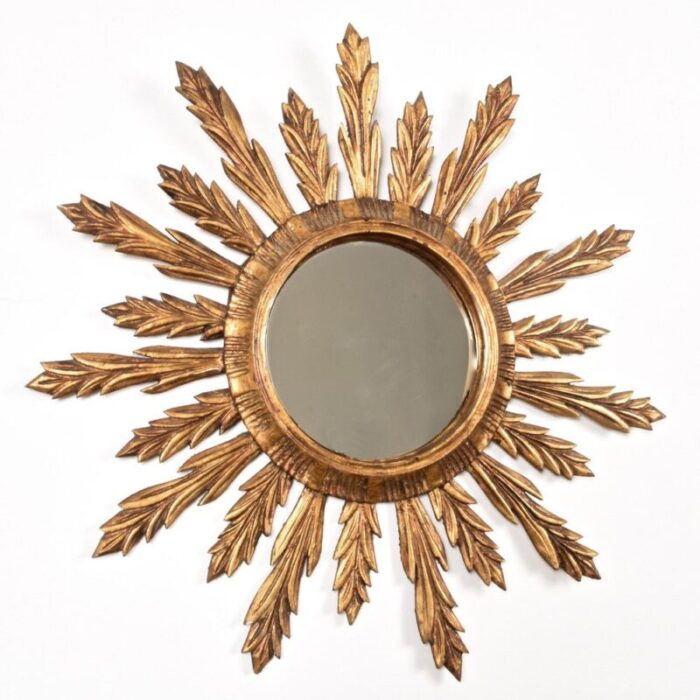 mid century french modern gilded wood sunburst wall mirror 1950s 3