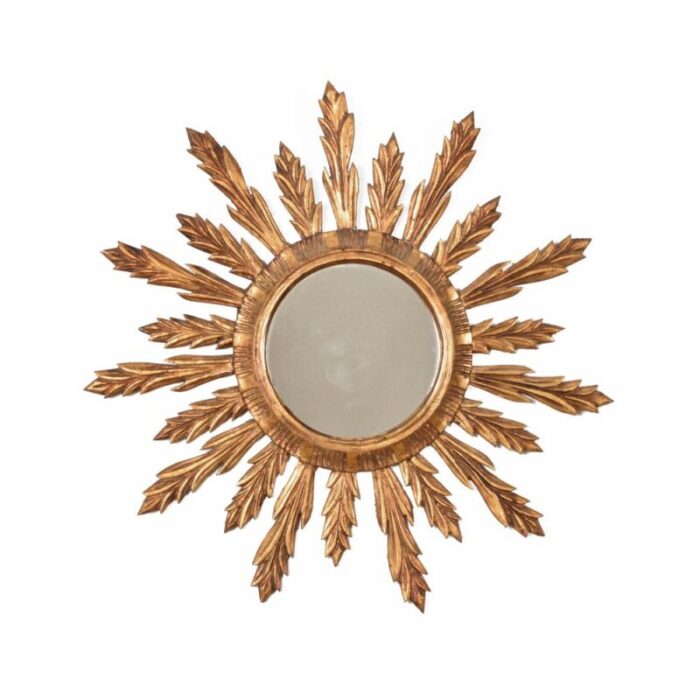 mid century french modern gilded wood sunburst wall mirror 1950s 4